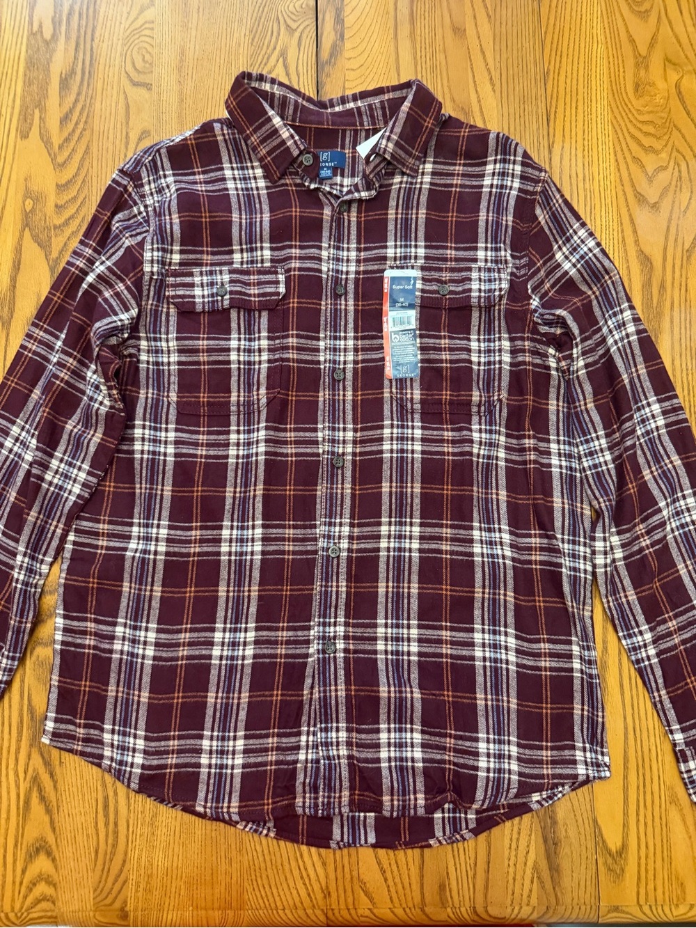 George Burgundy Plaid Long-Sleeve Button-Down Shirt